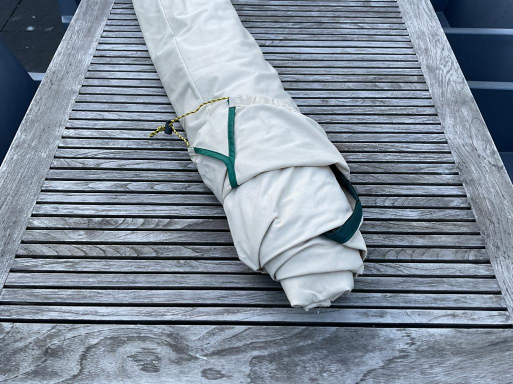 Katoenen tarp, beige, 5x5 meter, Ophalen, Gebruikt