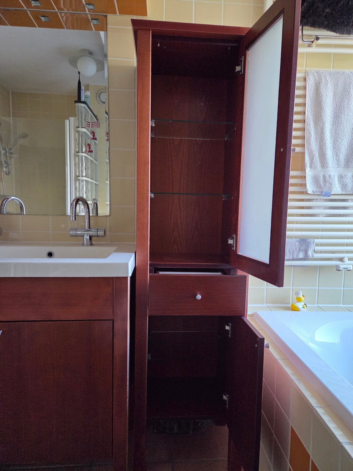 Kersenhoutfineer badkamerkasten en Wastafelmeubel, Huis en Inrichting, Ophalen, (Half)hoge kast, Minder dan 50 cm, Gebruikt