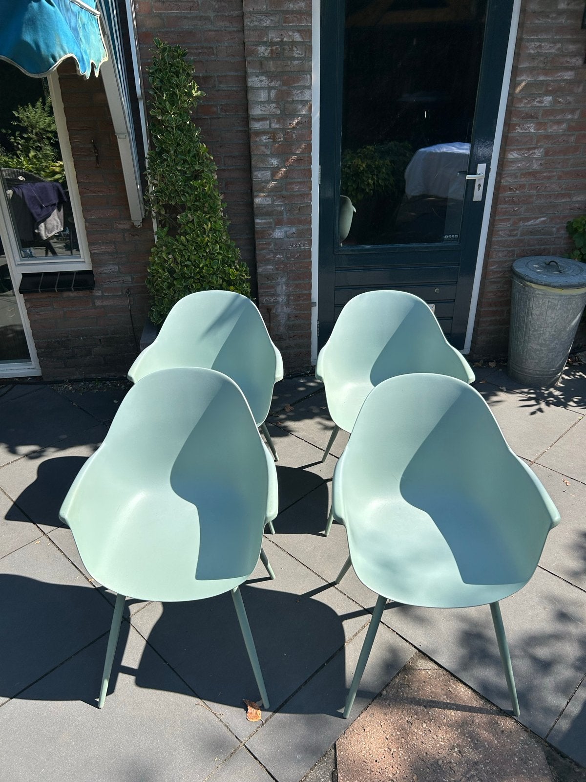 Set van 4 lichtgroene tuinstoelen, Huis en Inrichting, Stoelen, Ophalen, Kunststof, Gebruikt, Overige kleuren