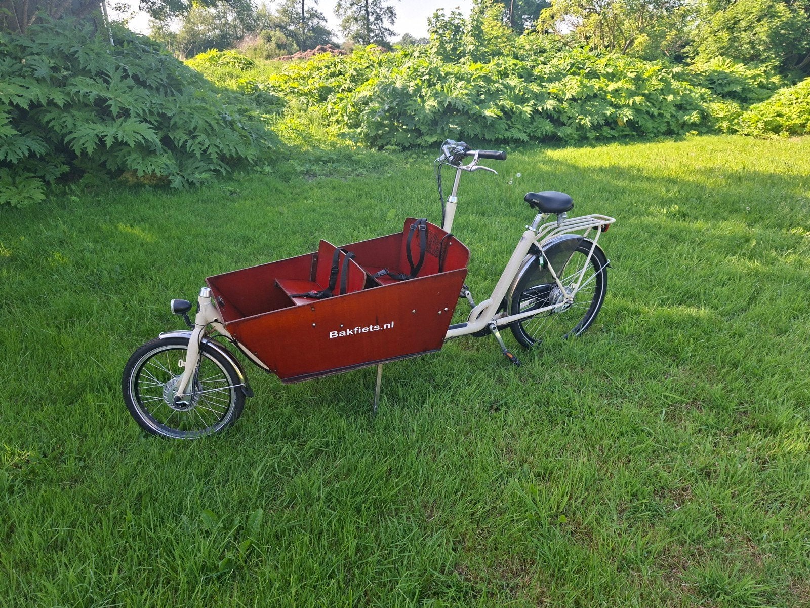 Elektrische bakfiets 3 kids met maxi cosi houder en tent, Fietsen en Brommers, Fietsen | Bakfietsen, Ophalen, Gebruikt, 3 kinderen