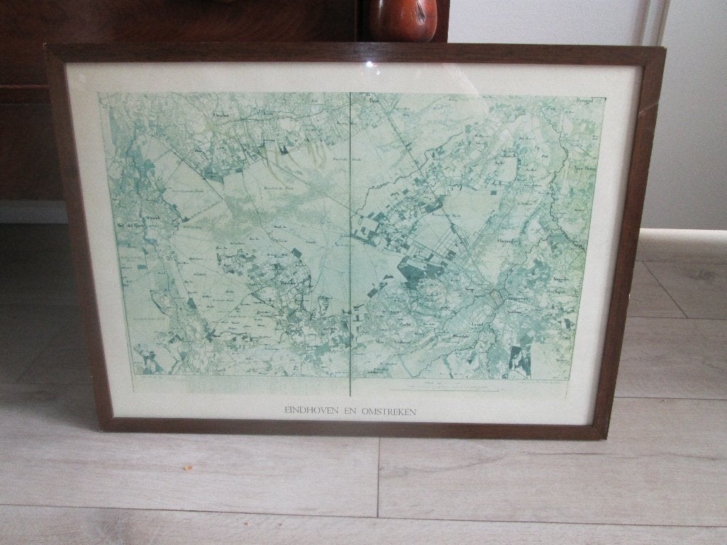 Ingelijste kaart van Eindhoven en omstreken, Ophalen of Verzenden, Klassiek, Print, Ingelijst