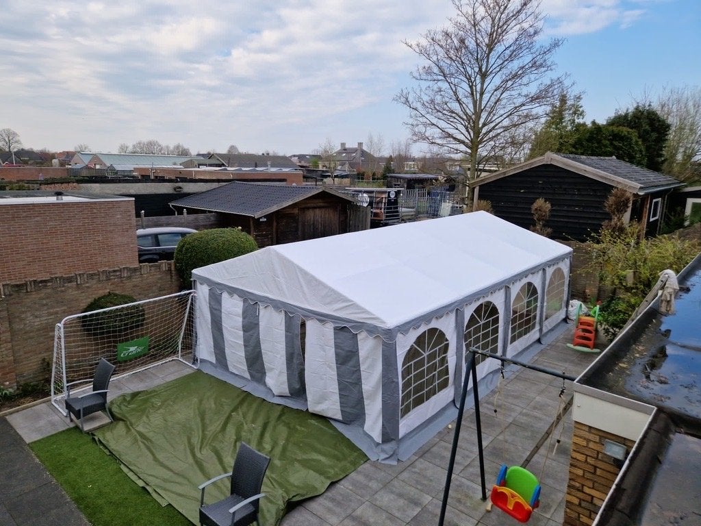 Partytent 4x8 Professional PVC Grijs/Wit - Zo goed als nieuw, Tuin en Terras, Ophalen, Partytent, Zo goed als nieuw, 4 tot 6 meter