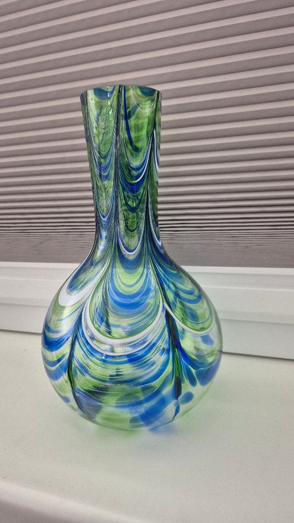 glazen bolvormige vaas in de style van Murano, 26 cm, Blauw, Ophalen of Verzenden, Glas
