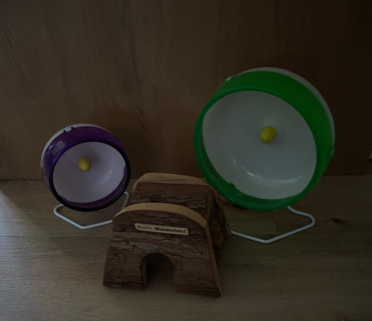 Hamsterrad groot en klein (silent spinner) en houten huisje, Dieren en Toebehoren, Knaagdieren en Konijnen | Toebehoren, Ophalen