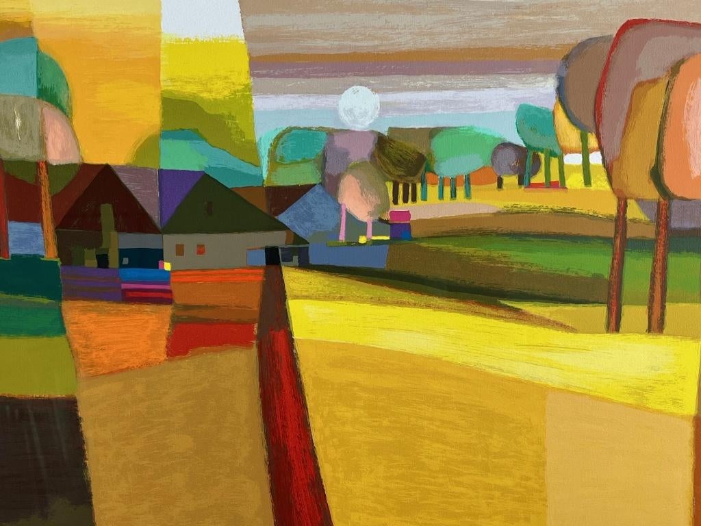 Ton Schulten, ingelijste zeefdruk Twente in zonlicht (2), Antiek en Kunst, Ophalen