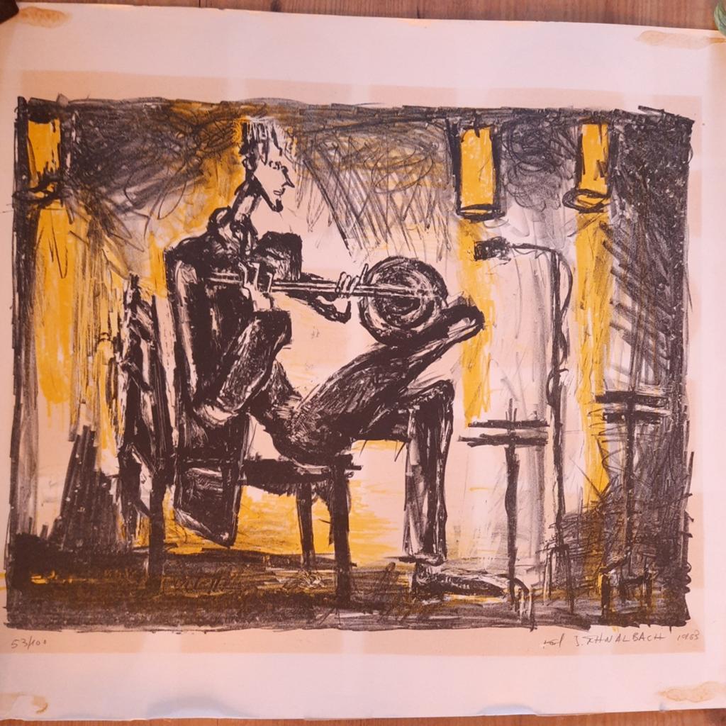 Litho "Gitarrist" 1963 Karl Jacob Schwalbach Duitsland