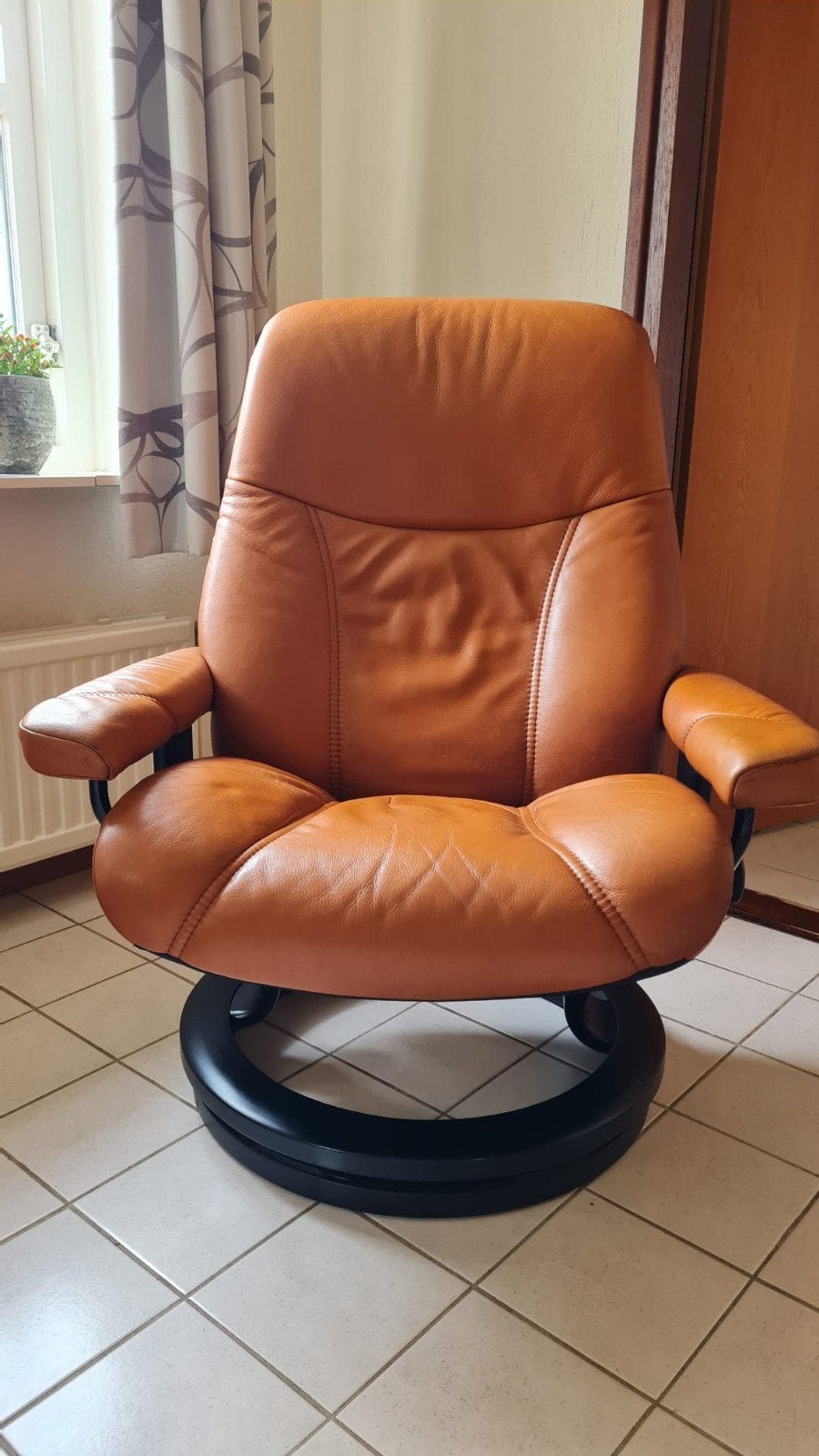 stresslass relaxstoel fauteuil volledig echt leer, Ophalen, Gebruikt, 50 tot 75 cm