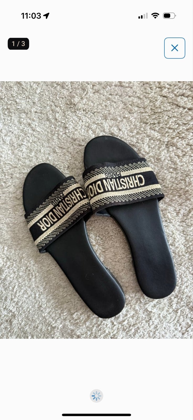 Christian Dior Dway Slippers Zwart/Beige 39/40, Ophalen of Verzenden, Zo goed als nieuw, Zwart, Slippers