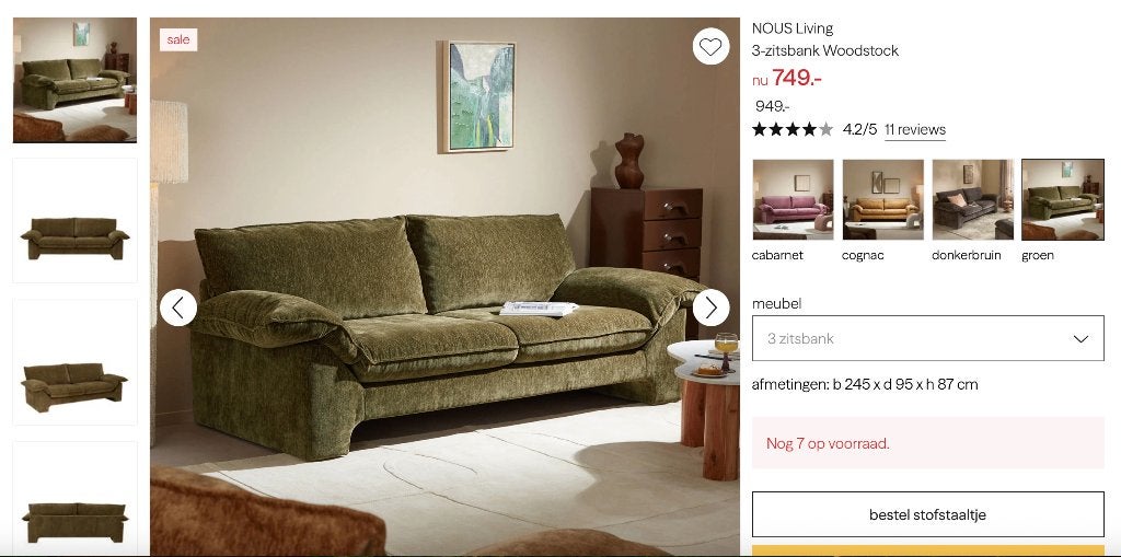 Nous living bank 3zits en loveseat, Driepersoons, 75 tot 100 cm, Ophalen of Verzenden, Zo goed als nieuw