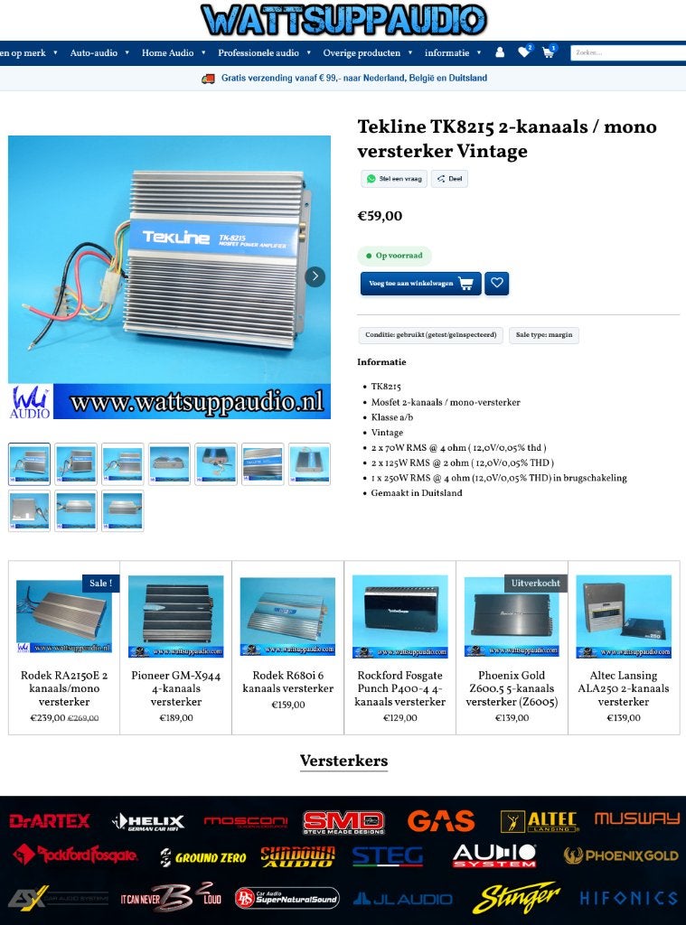 Tekline TK8215 2 kanaals Vintage Auto versterker, Gebruikt, ., Germany, Ophalen of Verzenden