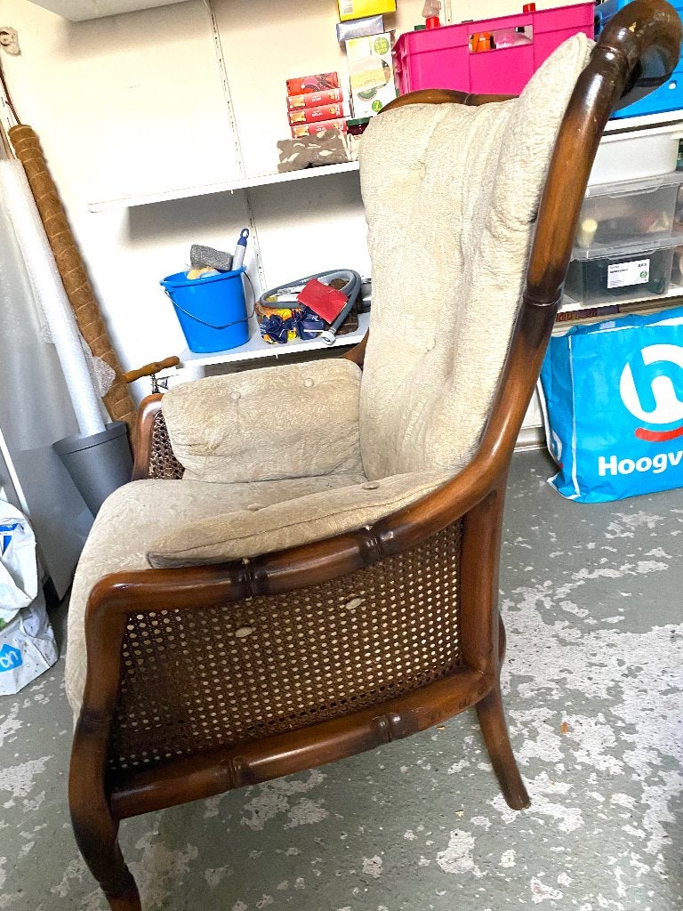 Vintage fauteuil, Ophalen, Gebruikt, 100 tot 125 cm, Riet of Rotan