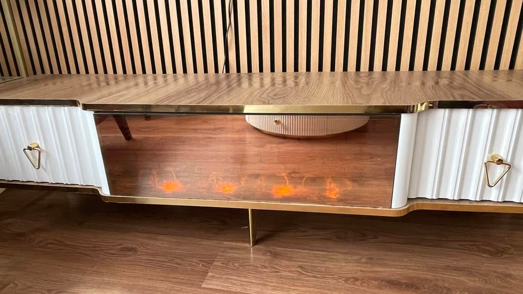 Moderne TV-standaard met gouden accenten, Ophalen, Gebruikt, 150 tot 200 cm, Minder dan 100 cm