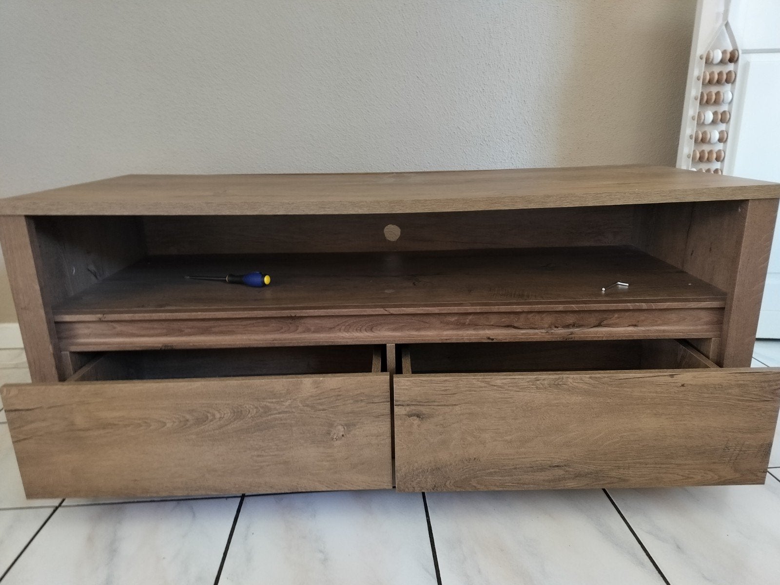 TV-meubel met lades - Houtlook, Ophalen, Gebruikt, 100 tot 150 cm, Minder dan 100 cm