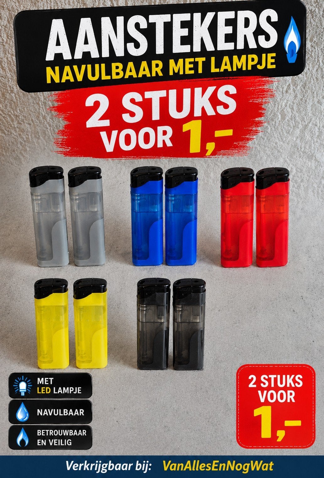 Aanstekers navulbaar met lampje - 2 stuks, Ophalen, Nieuw, Aansteker