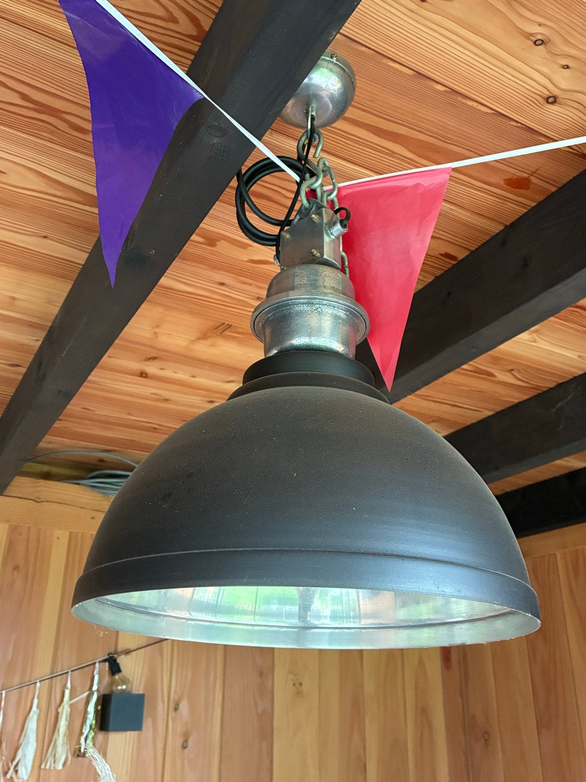 Industriële antraciet/zwarte ijzeren hanglamp, Huis en Inrichting, Lampen | Hanglampen, Ophalen, Gebruikt, Metaal, E27 (groot)