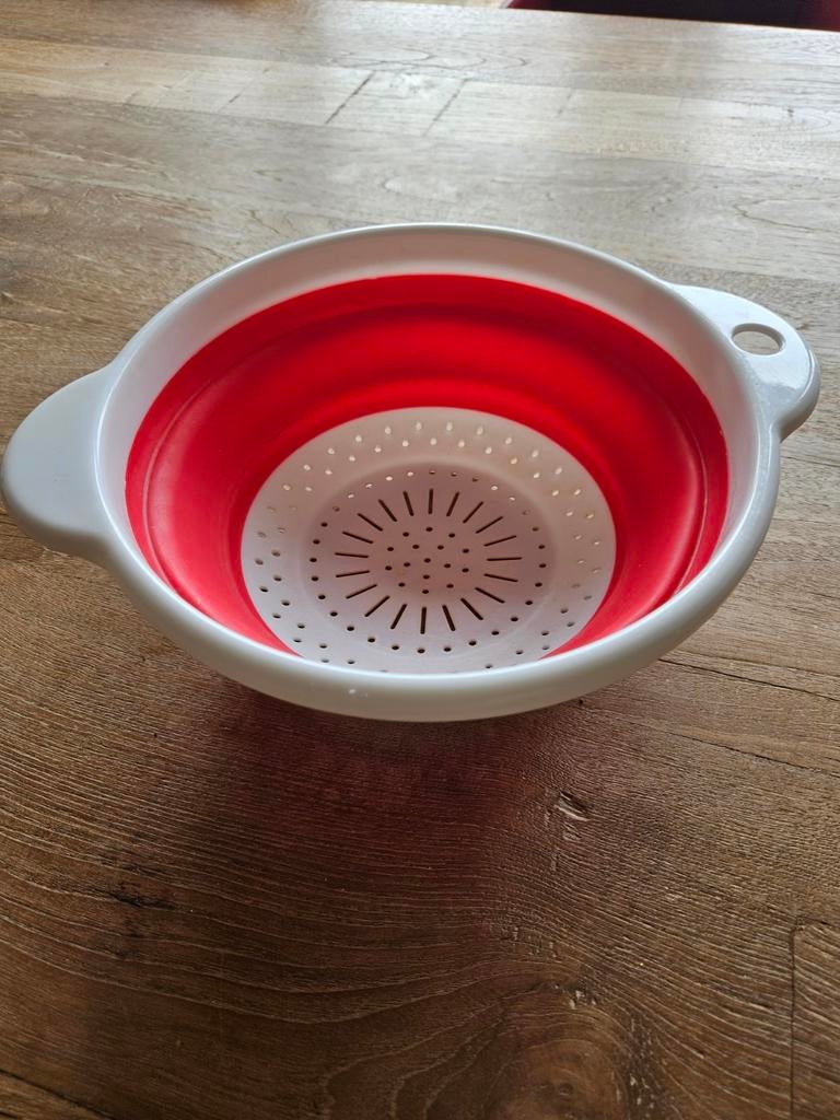 Opvouwbaar vergiet - Rood/Wit - Handig en ruimtebesparend, Overige typen, Kunststof, Ophalen of Verzenden, Zo goed als nieuw