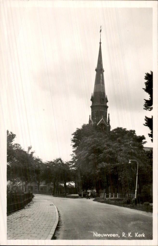 Nieuwveen - R. K. Kerk - Toren, Verzamelen, Ophalen of Verzenden, 1940 tot 1960, Ongelopen, Zuid-Holland