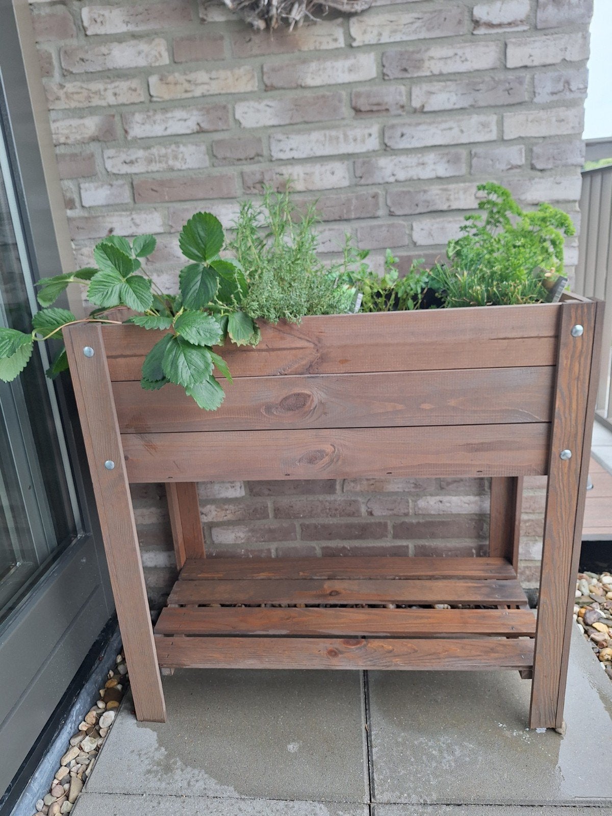 Houten plantenbak met onderplank voor kruiden/planten, Ophalen, Gebruikt, Balkon, 60 tot 100 cm
