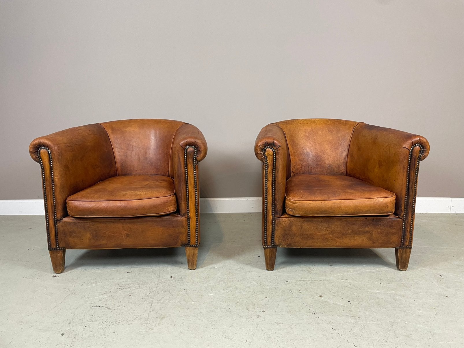 Set schapenleren clubfauteuils “Rowley” van Bendic I.Z.G.S., Ophalen, Gebruikt, Leer