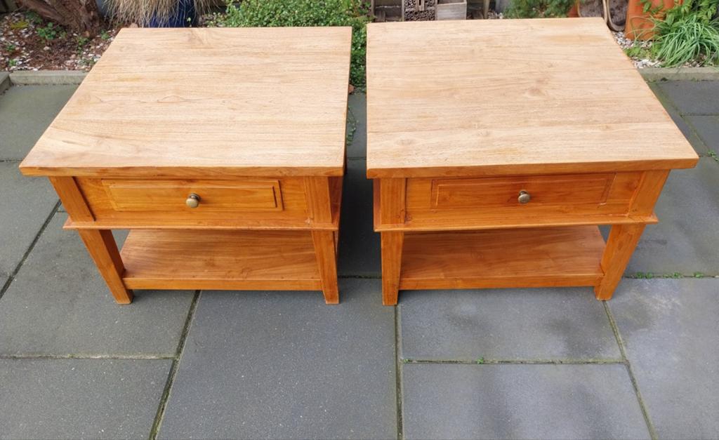 Set van 2 Teakhouten Salontafels met Lade.60bij59.44cm hoog, Ophalen