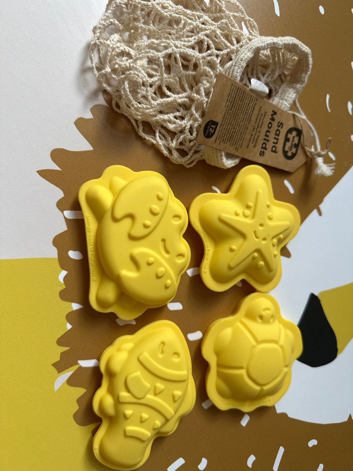 Zandvormpjes Bigjigs geel - zeester, schildpad, vis, krab, Ophalen of Verzenden, Nieuw