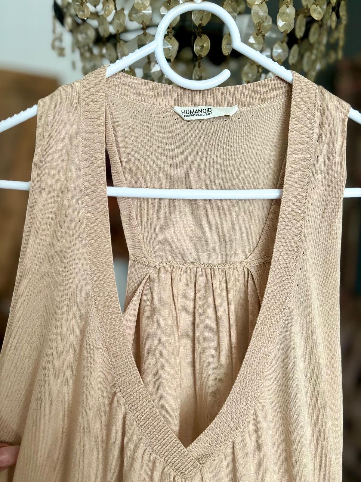 Humanoid mouwloze top /Jurk met V-hals, Maat 38/40 (M), Beige, Ophalen of Verzenden, Zo goed als nieuw