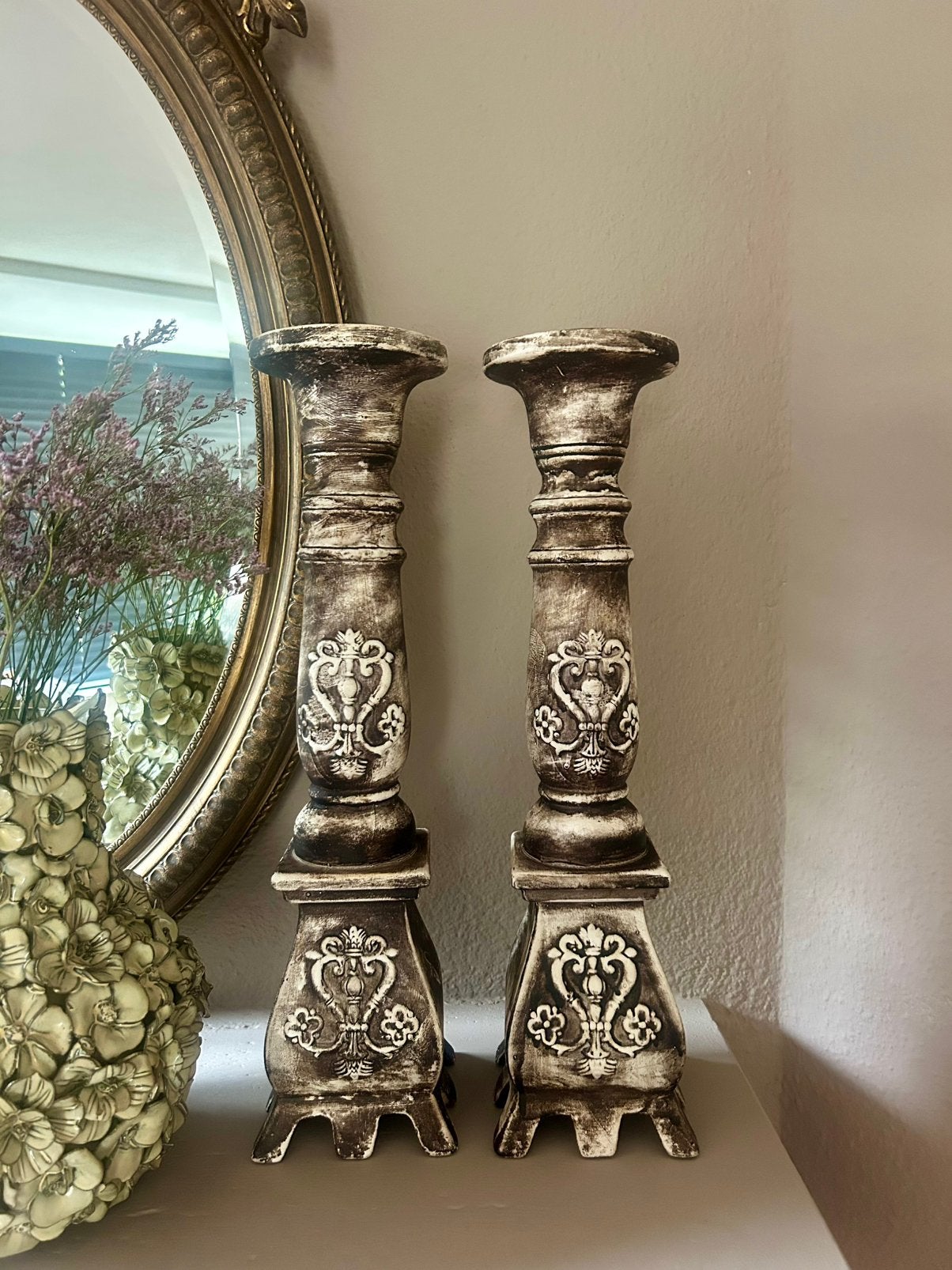Vintage Brocante landelijke kandelaars, Ophalen of Verzenden, Keramiek of Aardewerk