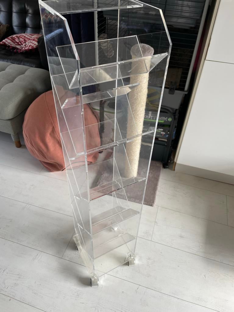 Vintage spage age  Plexiglas CD-trolley op wieltjes, Ophalen, Kunststof, Gebruikt, 75 tot 150 discs