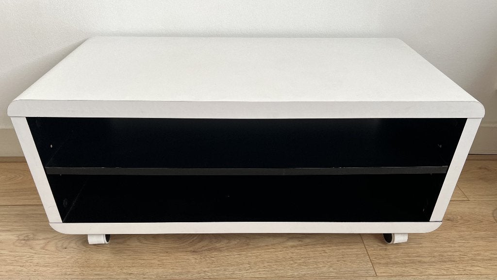 Salontafel met wielen wit zwart 60s 70s space age, Gebruikt, 100 tot 150 cm, 50 tot 100 cm, Minder dan 50 cm