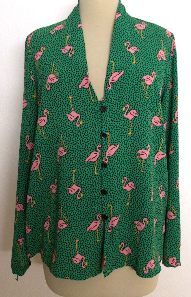 Grappige groen roze flamingo print blouse/top! M, Kleding | Dames, Verzenden, Zo goed als nieuw, Maat 38/40 (M), Groen
