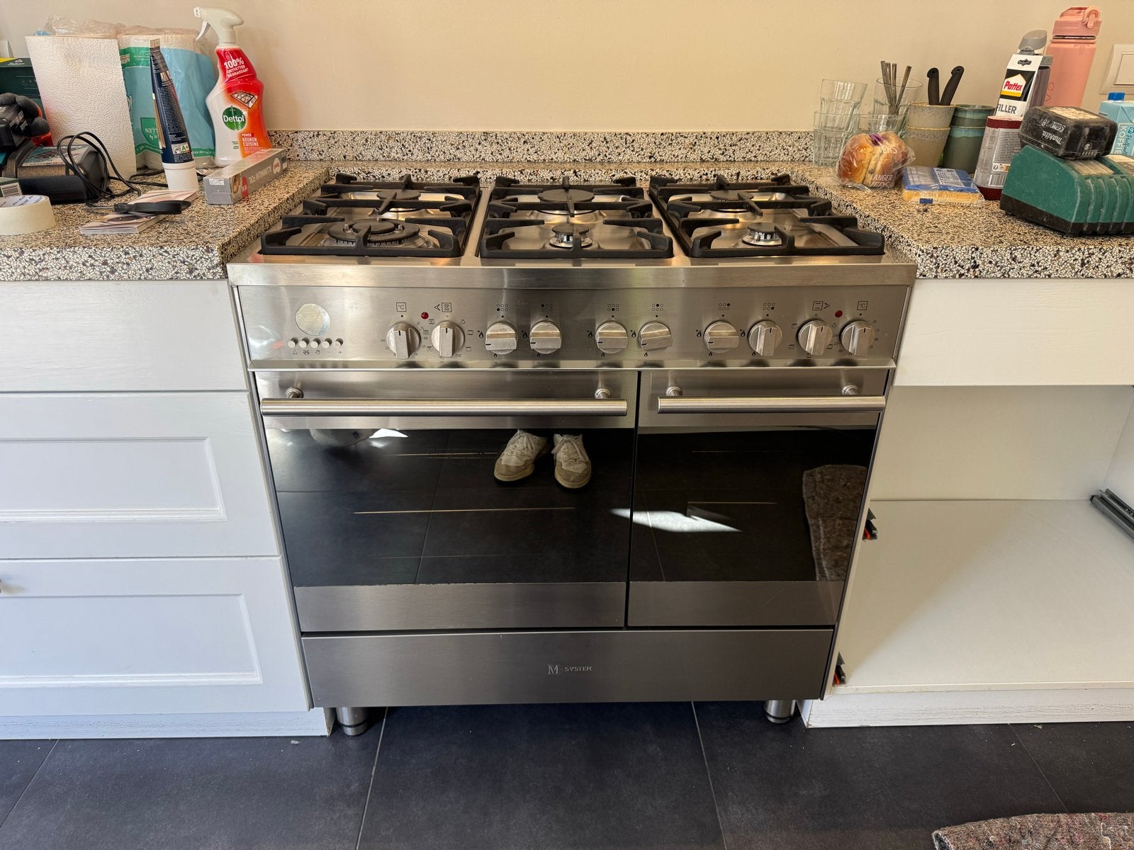 M-System 6-pits gasfornuis met dubbele oven - 90 cm - RVS, Gebruikt, Hete lucht, 60 cm of meer, Ophalen of Verzenden