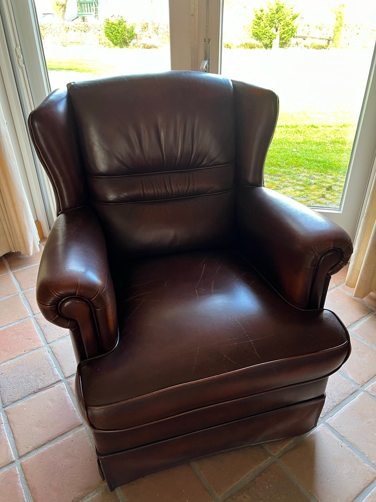 Elektrische leren fauteuil, hoog model, Huis en Inrichting, Fauteuils, Gebruikt, Minder dan 75 cm, Leer, Ophalen of Verzenden