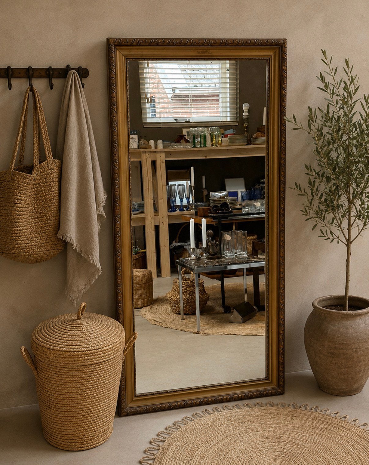 Vintage spiegel met gouden sierlijst, Ophalen, Gebruikt, Q, 100 tot 150 cm
