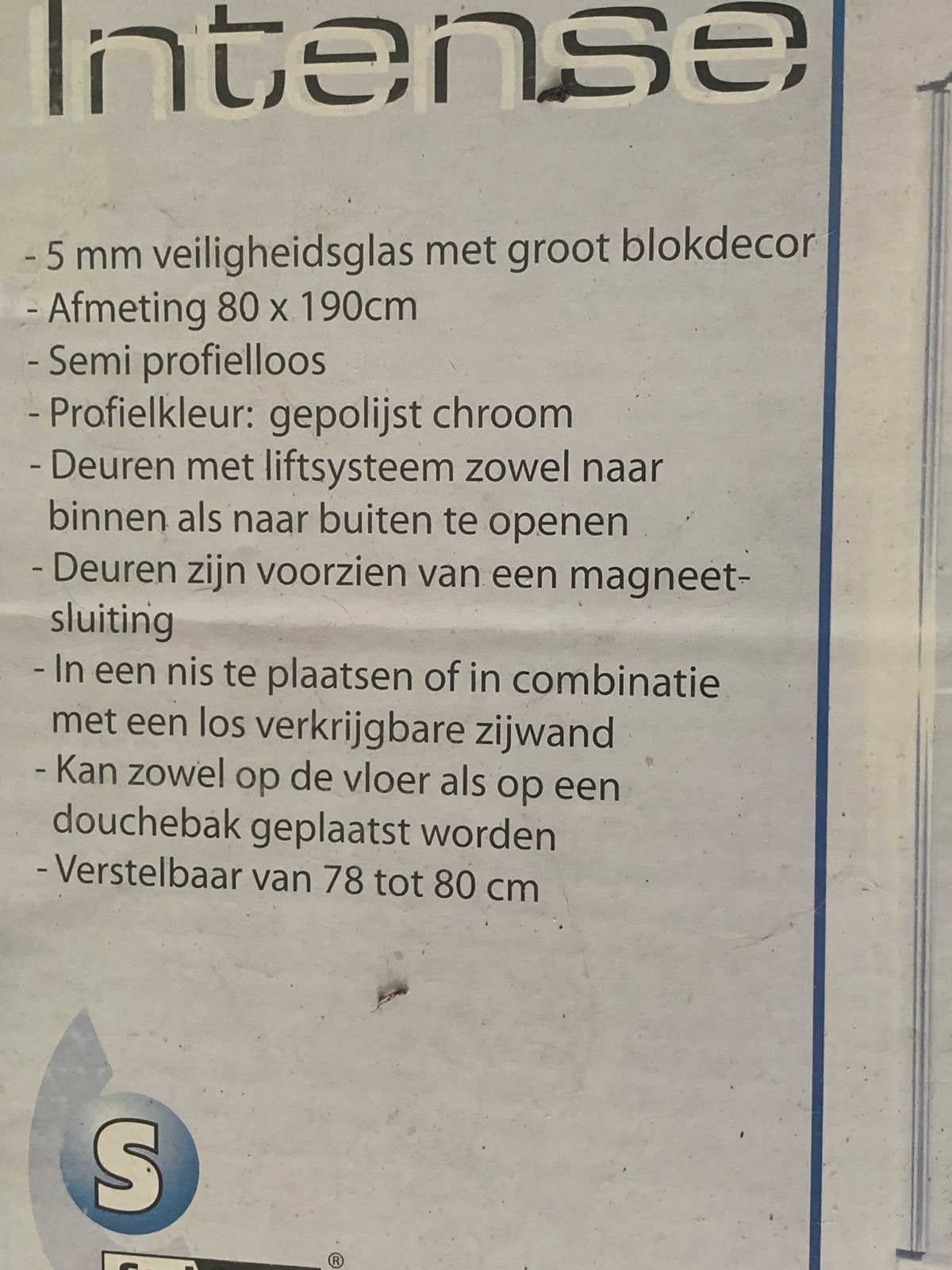 Intense Douchewand 80x190cm Veiligheidsglas Chroom, Doe-het-zelf en Verbouw, Sanitair, Ophalen of Verzenden, Nieuw, Chroom, Douche