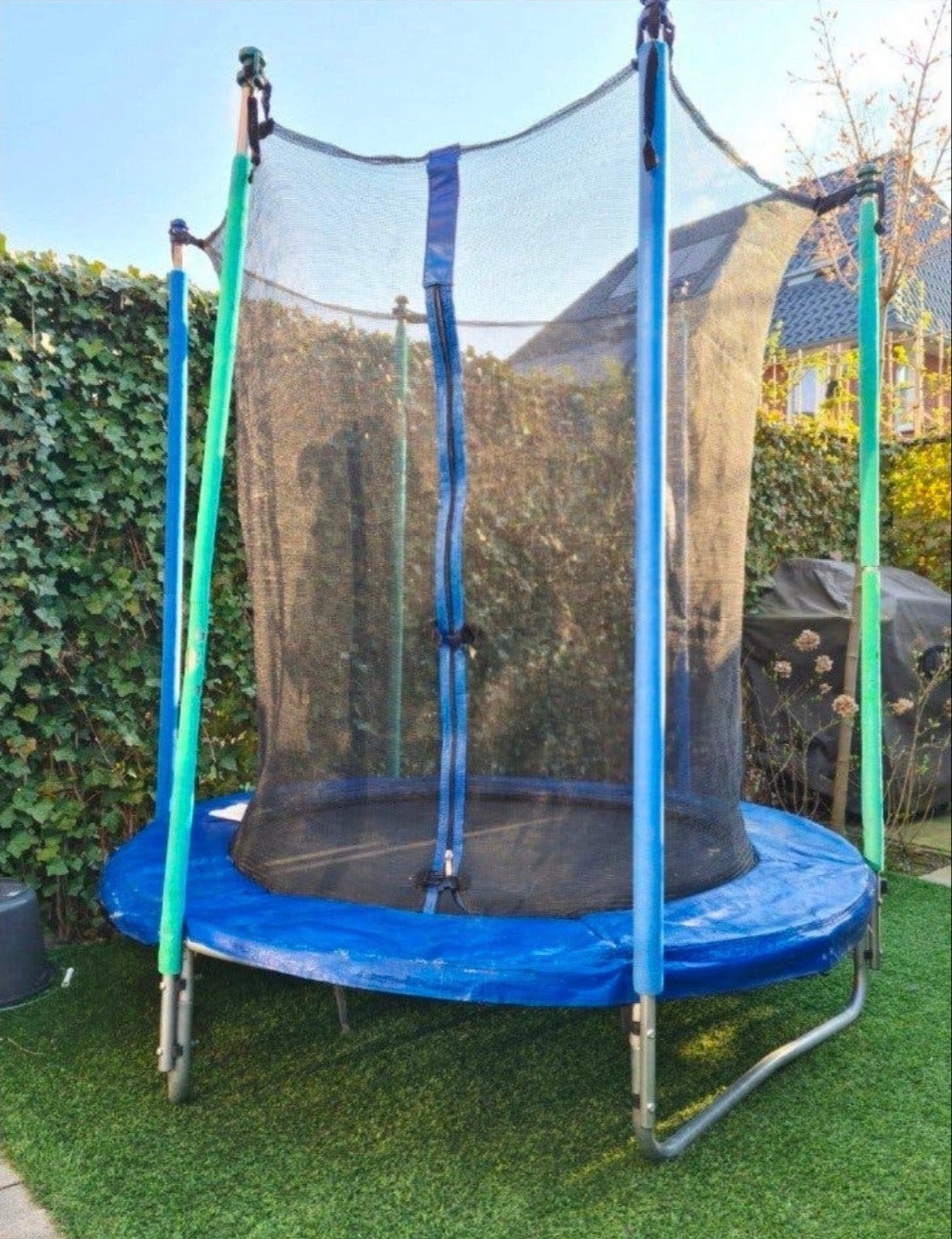 GRATIS Trampoline met veiligheidsnet - Blauw, Ophalen, Gebruikt