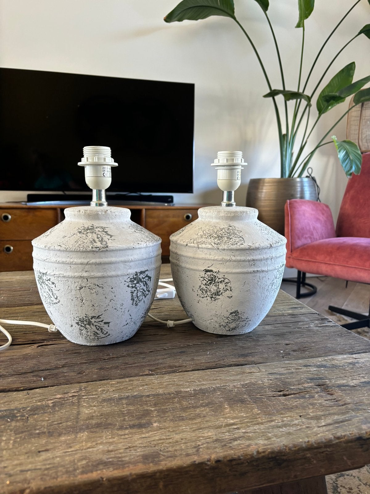 Set van 2 rustieke lampen, wit/grijs, Huis en Inrichting, Ophalen, Keramiek, Wit, E27 (groot)
