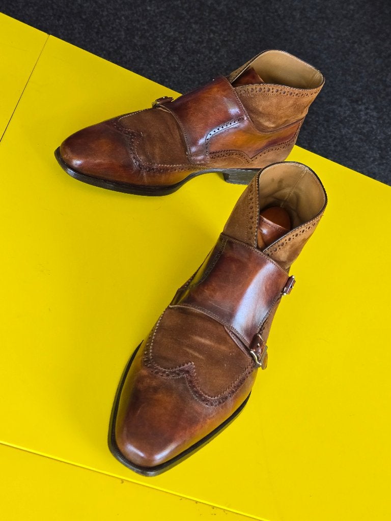Magnanni half hoog met 2 gesp en Cognac kleur maat 42, Kleding | Heren, Schoenen, Bruin, Verzenden, Gespschoenen, Zo goed als nieuw