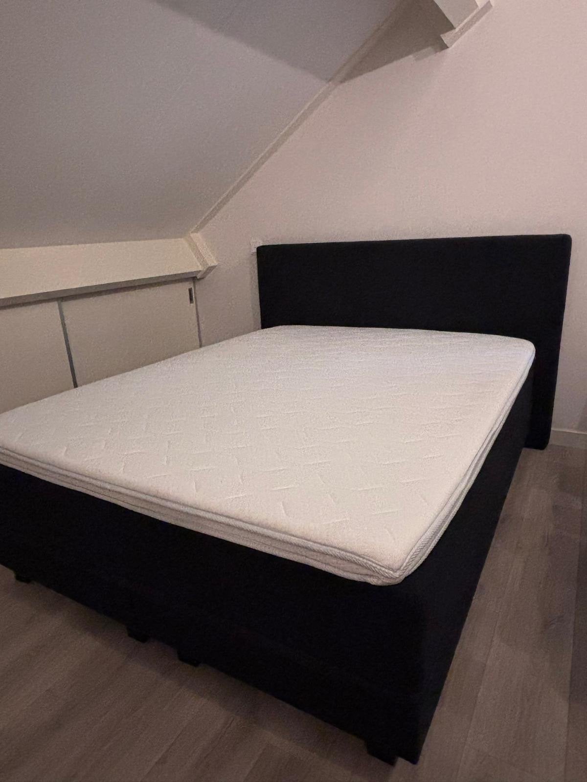 Swiss Sense boxspring 160x200 zwart gestoffeerd, Ophalen, Gebruikt, Zwart, Tweepersoons