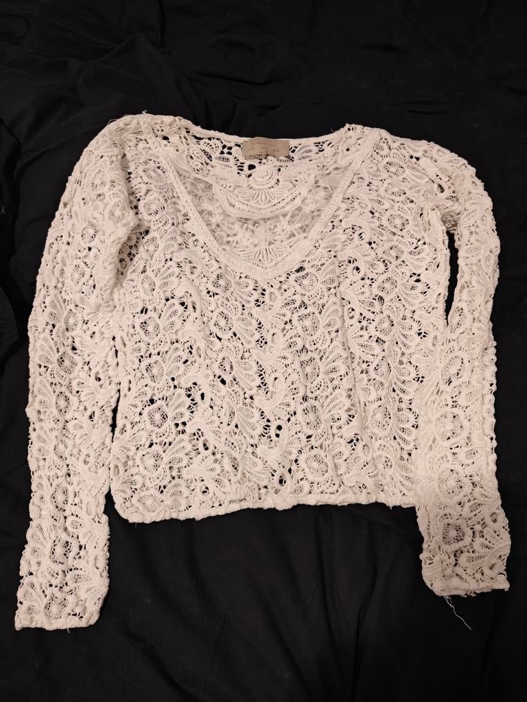 Zara Trafaluc Witte Kanten Top Maat M, Maat 38/40 (M), Wit, Lange mouw, Gedragen