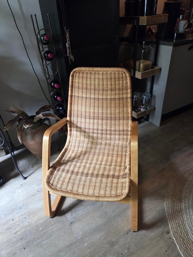Vintage Ikea fauteuil. (Riet)., Ophalen, Gebruikt, 75 tot 100 cm, 50 tot 75 cm