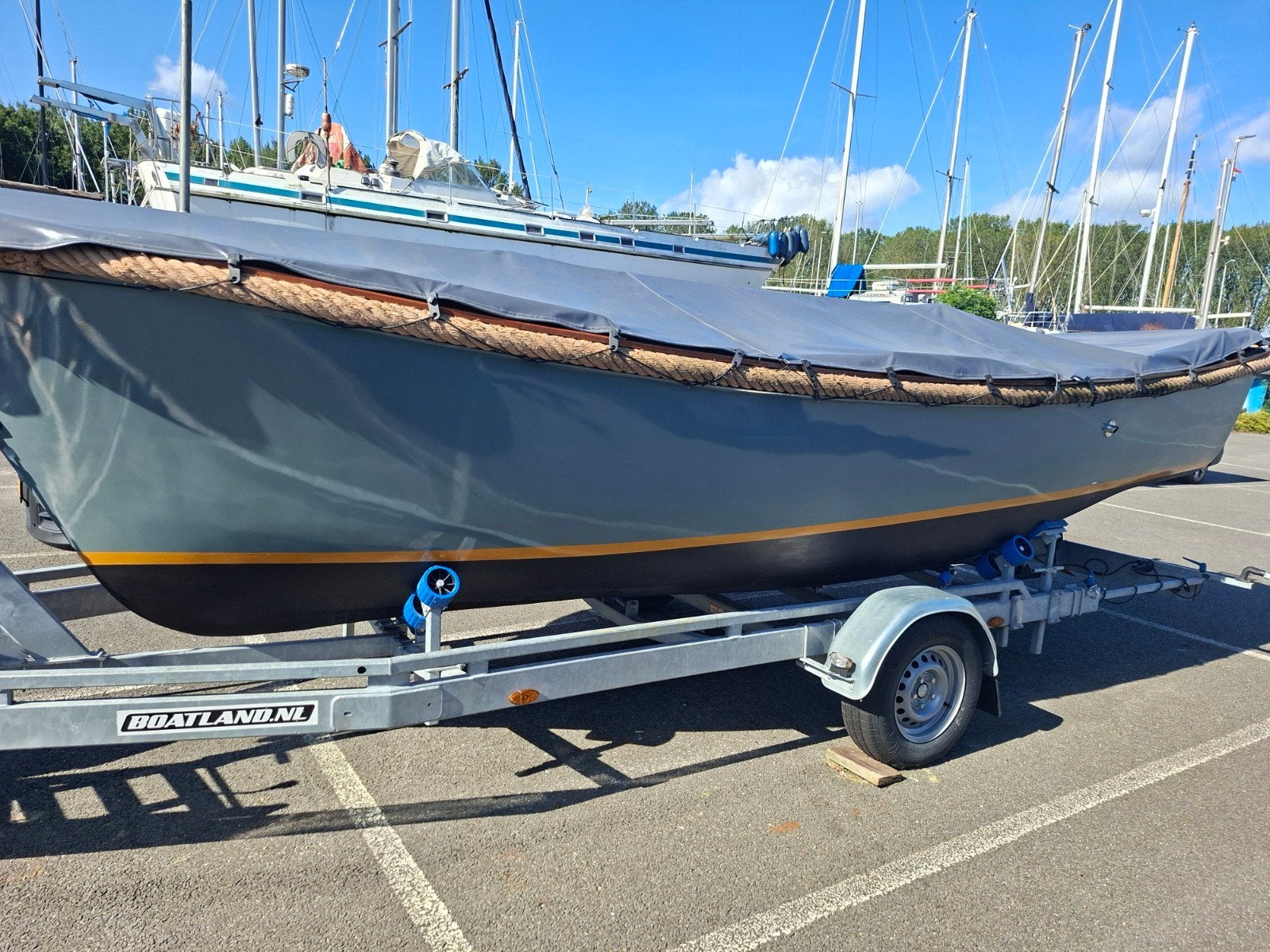 POLYSTER SPIEGELSLOEP 6.20x2 METER-nieuwe ALPHA 17pk motor, Ophalen, Gebruikt, Afdekzeil, Binnenboordmotor