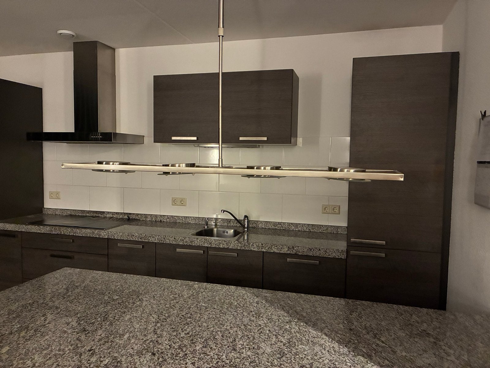 Hanglamp met spotjes, mat glas en glanzend RVS, verstelbaar, Huis en Inrichting, Ophalen, Gebruikt, Glas