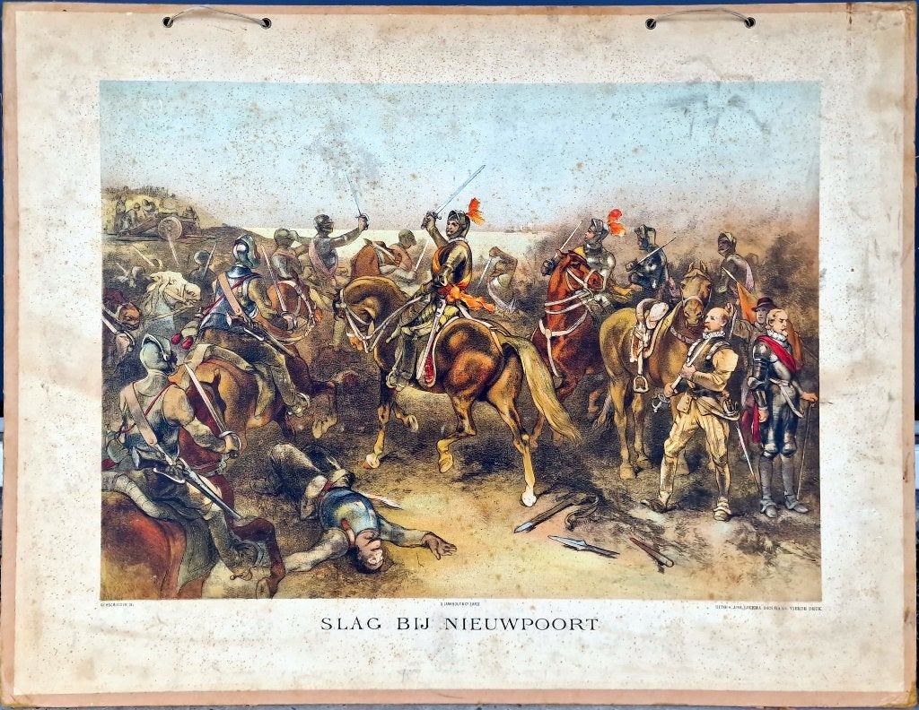 Slag bij Nieuwpoort / Ch. Rochussen, Antiek en Kunst, Antiek | Schoolplaten, Ophalen, Geschiedenis