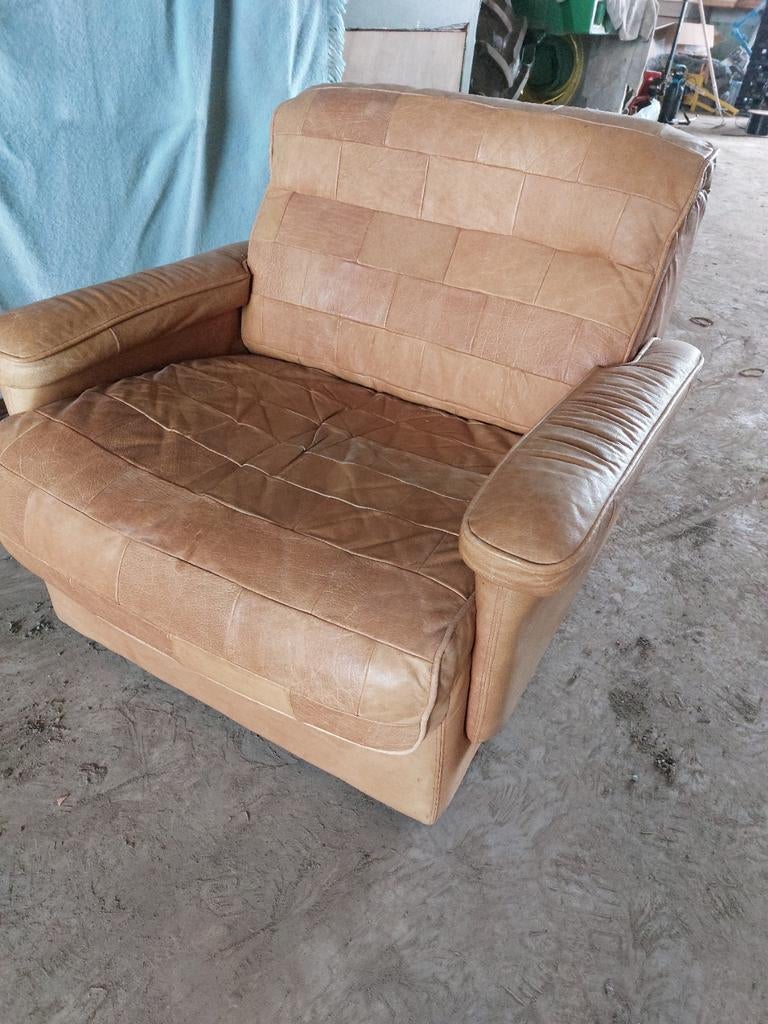 Patchwork leren loungestoeljaren 70, Ophalen, Gebruikt, Eenpersoons, 75 tot 100 cm