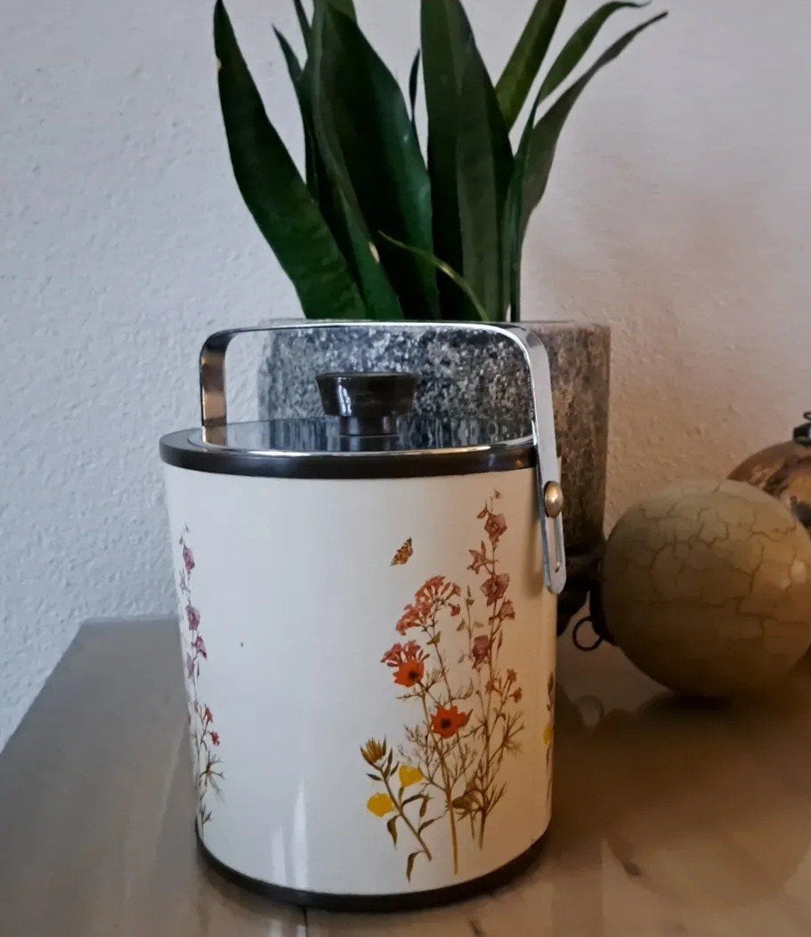 Vintage ijsemmer wild bloemen design bodemrooster + tang, Huis en Inrichting, Overige typen, Ophalen of Verzenden, Gebruikt