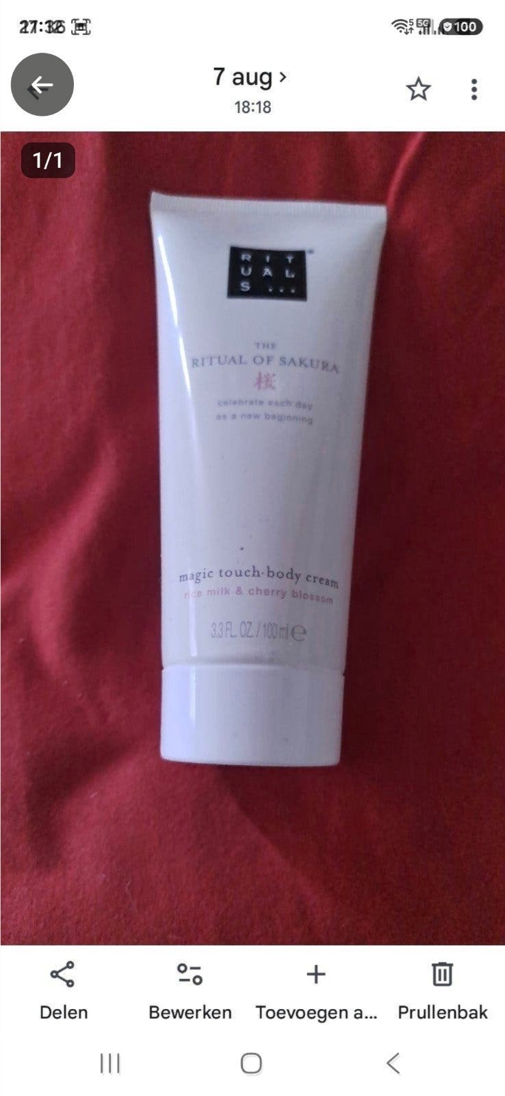 Rituals The Ritual of Sakura Magic Touch Body Cream 100ml, Ophalen of Verzenden, Nieuw, Bodylotion, Crème of Olie