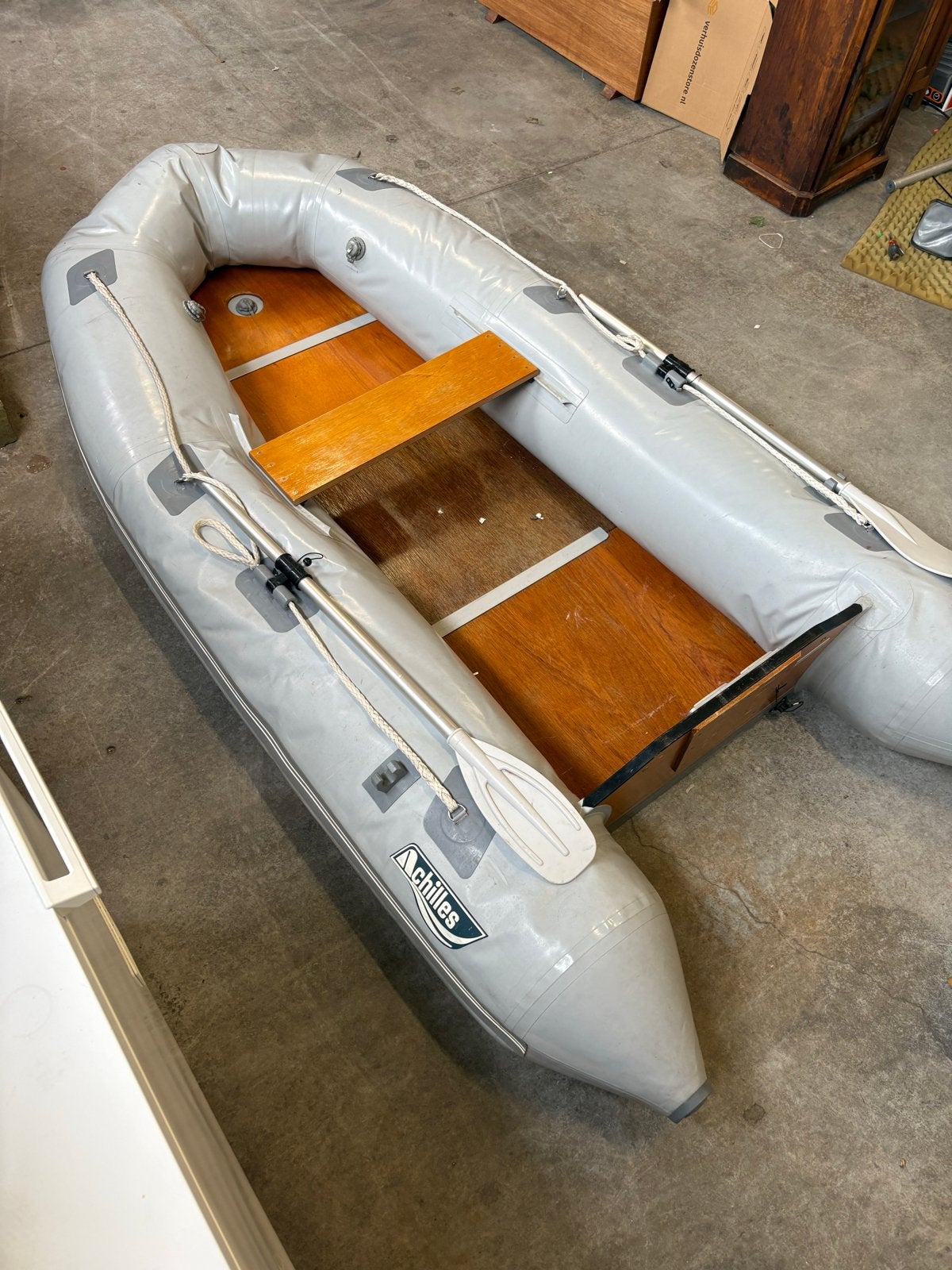 Achilles rubberboot met houten bodem en peddels, Watersport en Boten, Ophalen, Gebruikt