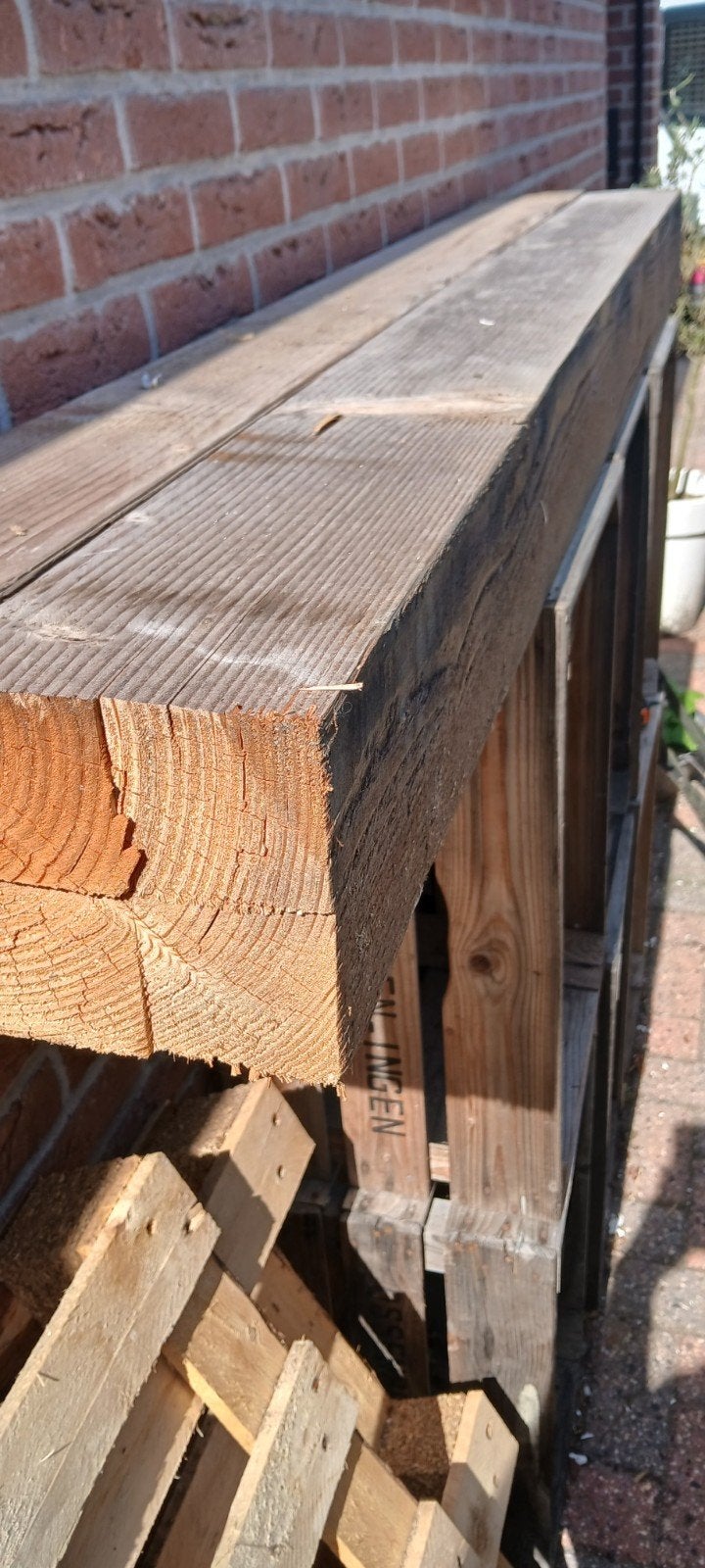 Twee Douglas balken 180x14,5x14,5 cm, Doe-het-zelf en Verbouw, Hout en Planken, Ophalen, Gebruikt, 50 mm of meer, Balk