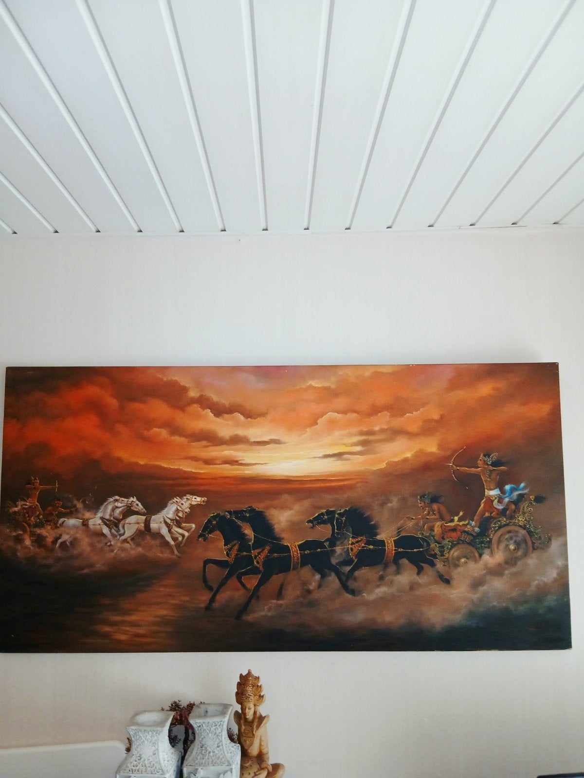 India Indonesië schilderij Krishna Arjuna strijdwagen hindoe, Ophalen