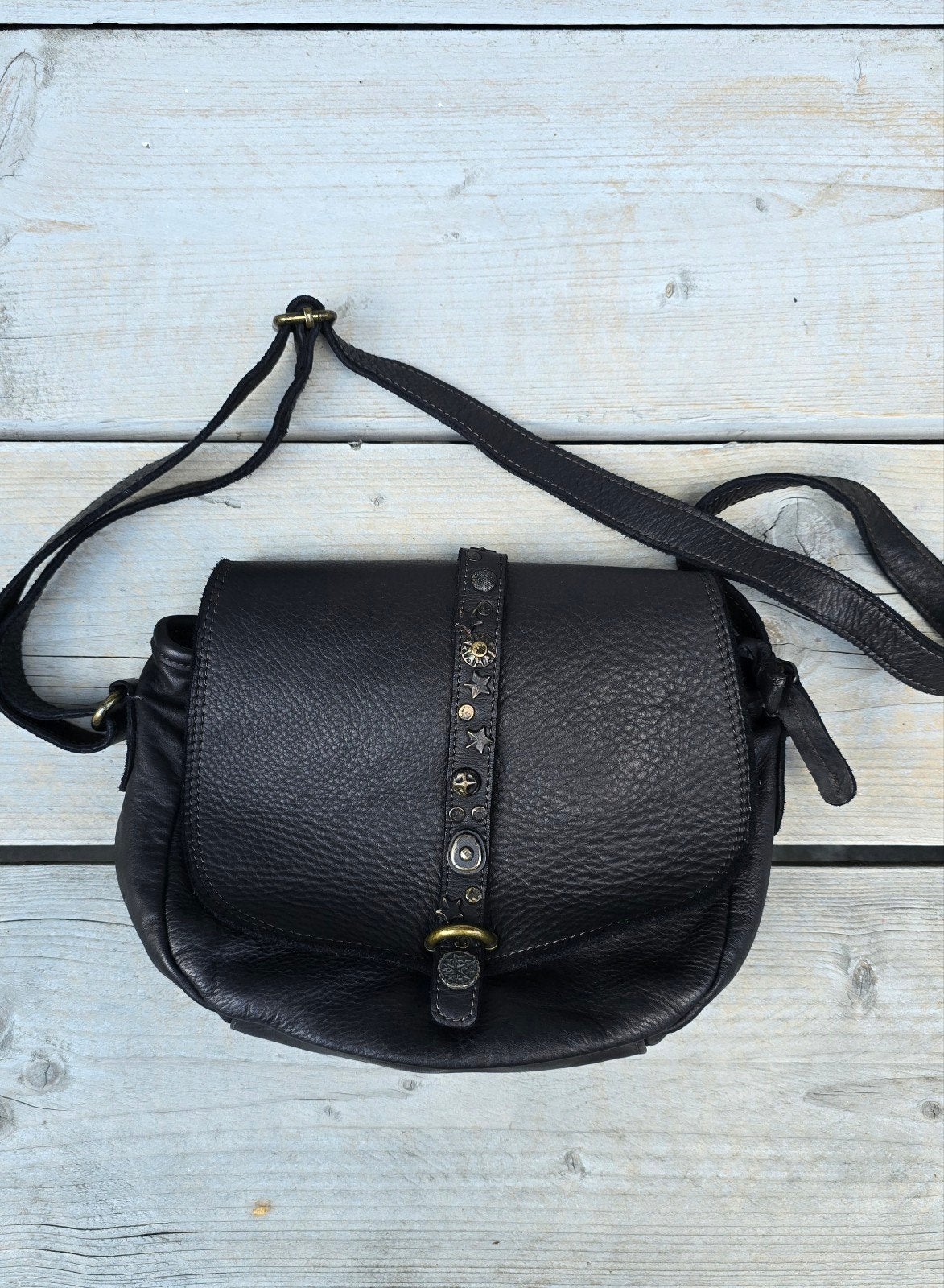 Nieuw Zwart Leren Schoudertasje Vera Pelle met Studs, Ophalen of Verzenden, Nieuw, Zwart, Schoudertasje